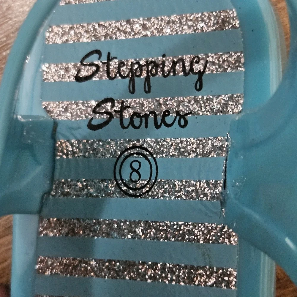 Stepping‎ Stones Girls Blue Jelly Sandals Flower Glitter Size 8